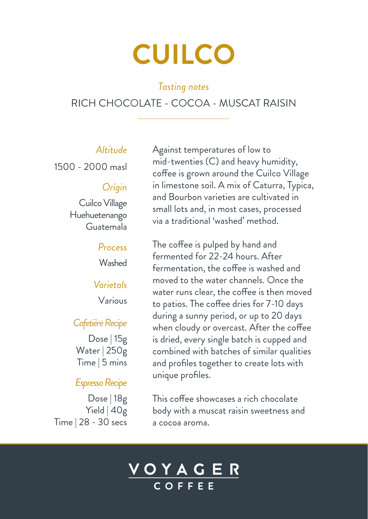 Voyager Cuilco Recipe Card