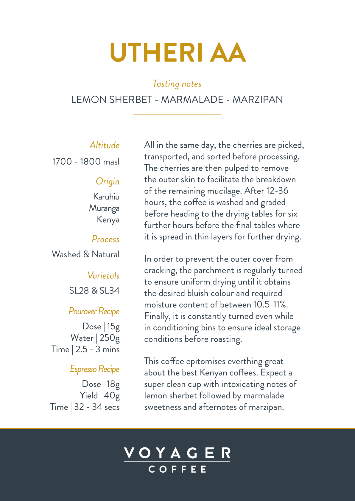 Voyager Utheri AA Recipe Card